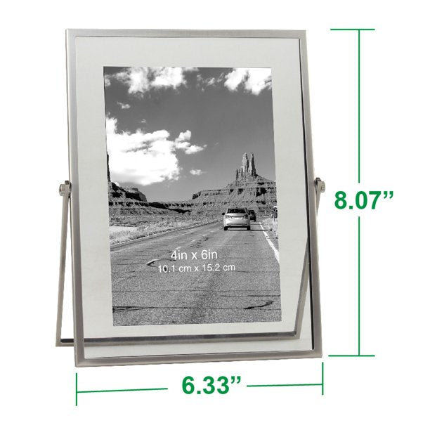 Tabletop Floating Picture Frame Rectangle Metal 4x6 Gray