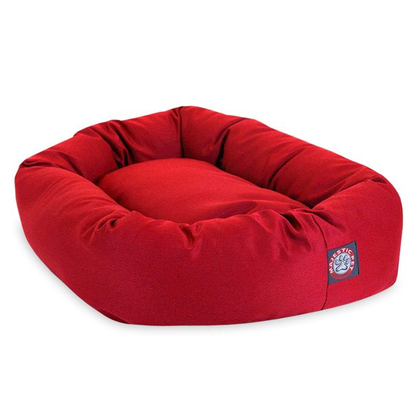 Poly Cotton Bagel Pet Bed For Dogs Red Medium