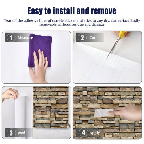 Stone Brick 3D Wallpaper Self Adhesive Peel Sticker 9.9 feet