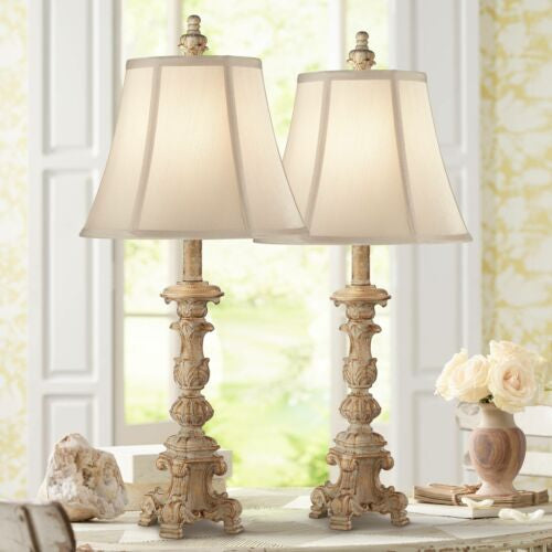 Shabby Chic Table Lamps White Washed Set of 2