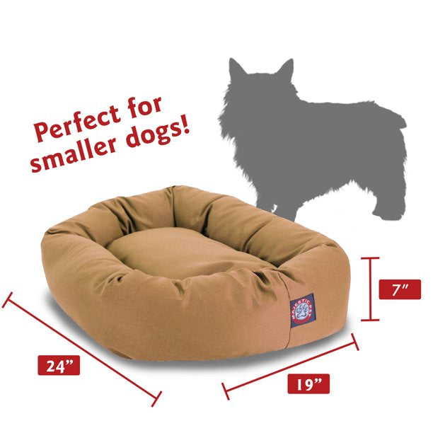 Poly Cotton Bagel Pet Bed For Dogs Khaki Small