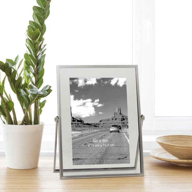 Tabletop Floating Picture Frame Rectangle Metal 4x6 Gray