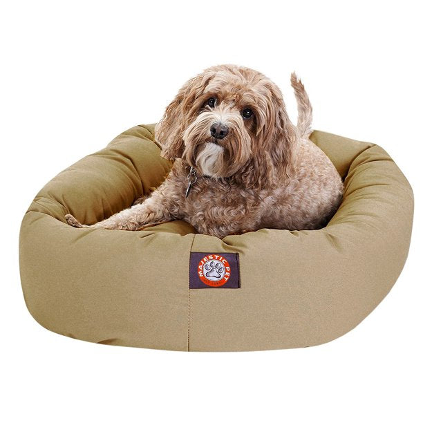 Poly Cotton Bagel Pet Bed For Dogs Khaki Small