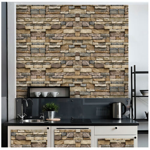 Stone Brick 3D Wallpaper Self Adhesive Peel Sticker 9.9 feet