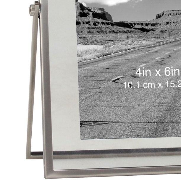 Tabletop Floating Picture Frame Rectangle Metal 4x6 Gray