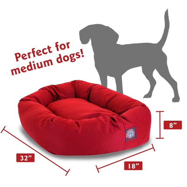Poly Cotton Bagel Pet Bed For Dogs Red Medium