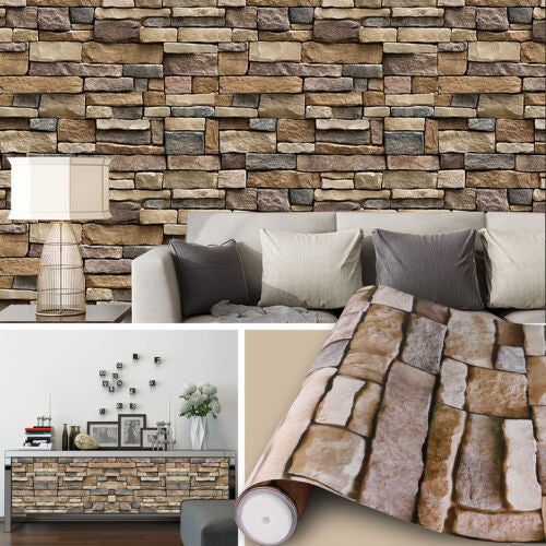 Stone Brick 3D Wallpaper Self Adhesive Peel Sticker 9.9 feet