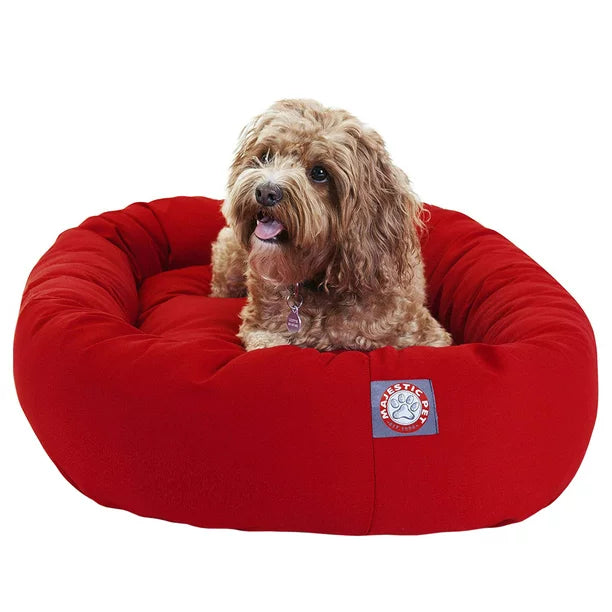 Poly Cotton Bagel Pet Bed For Dogs Red Medium