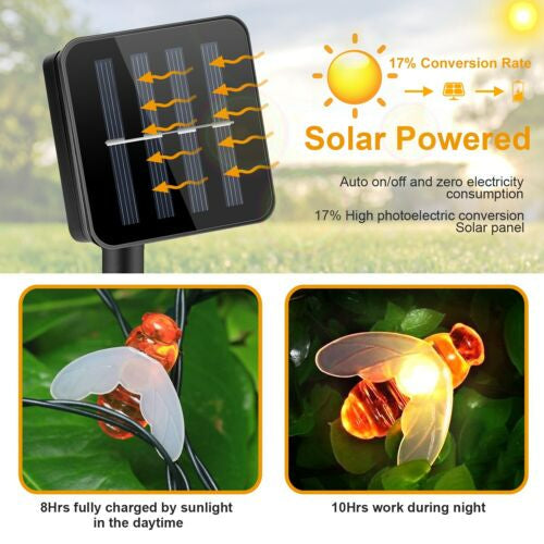 30 LED String Lights Solar Honey Bee Shape