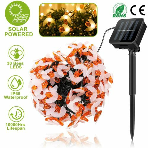 30 LED String Lights Solar Honey Bee Shape