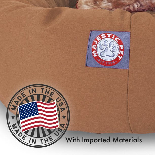 Poly Cotton Bagel Pet Bed For Dogs Khaki Small