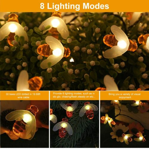 30 LED String Lights Solar Honey Bee Shape