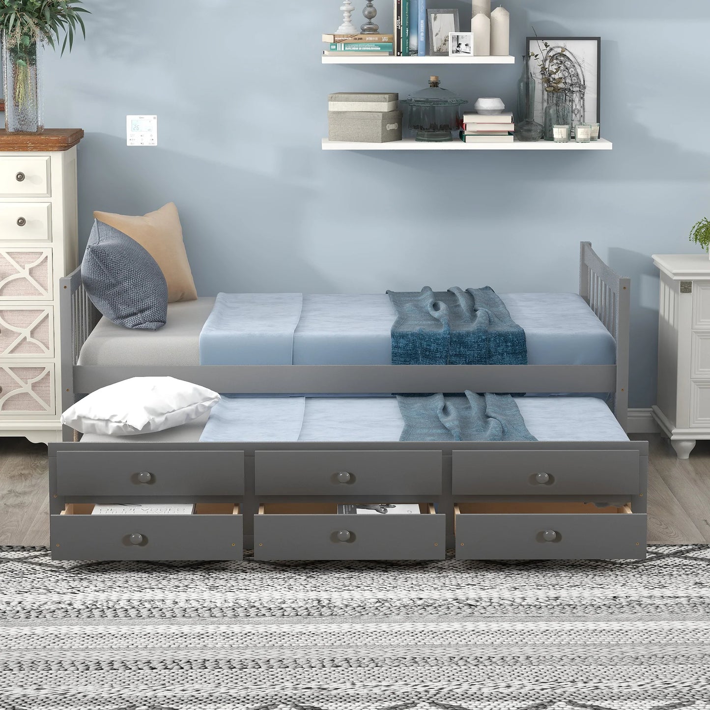 Day bed with Trundle and Drawers in Twin Gray