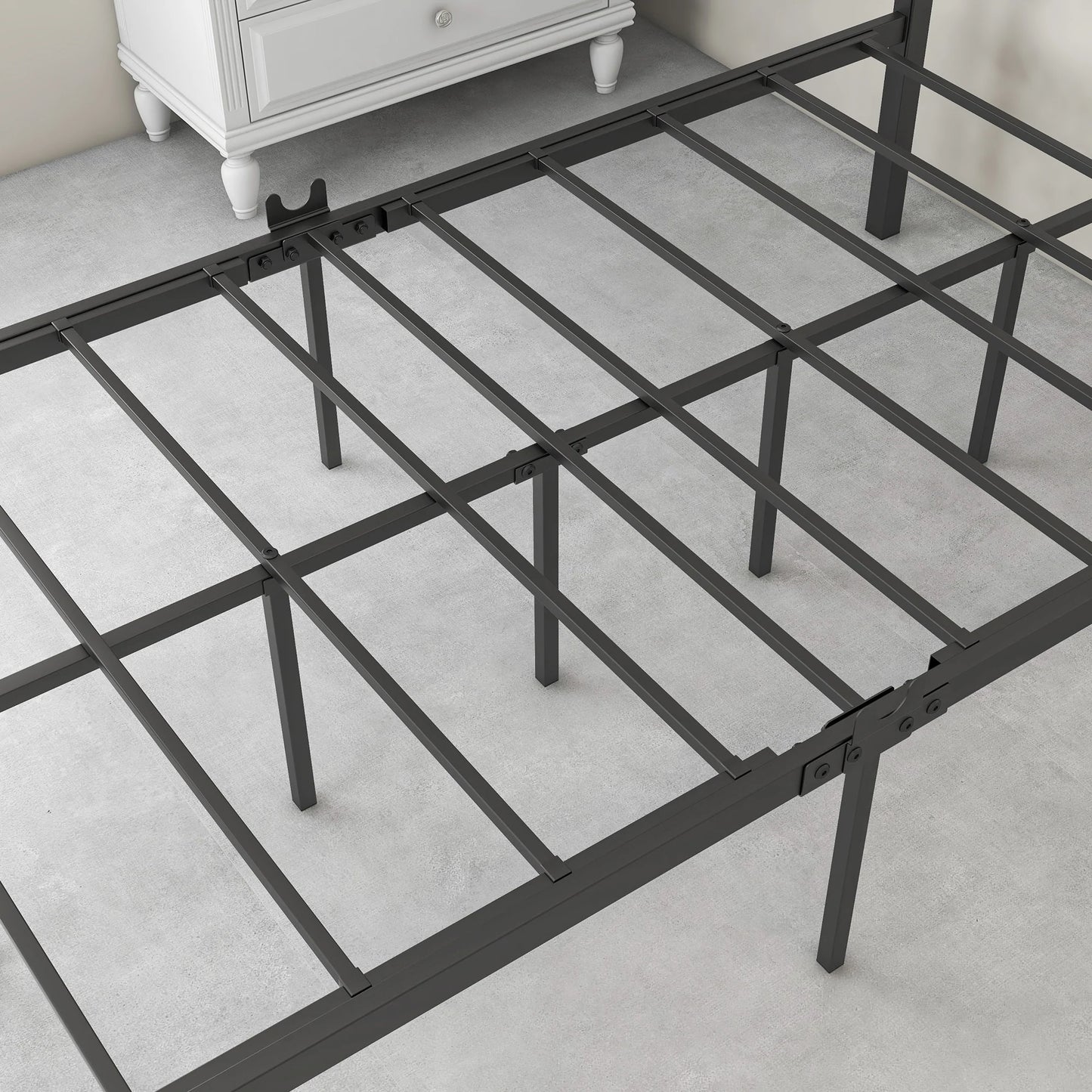 Metal Canopy Bed Frame Platform with X Shaped in Twin Black