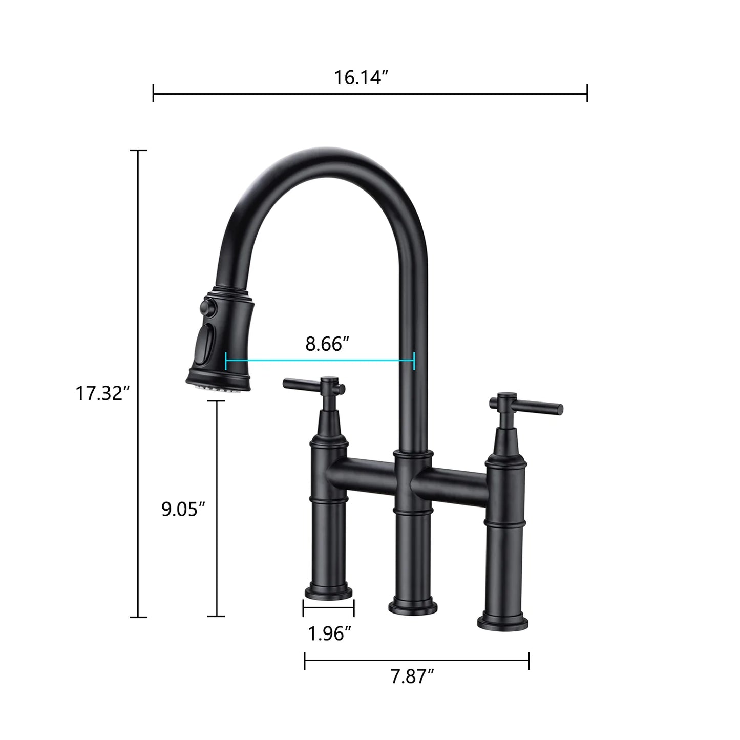 Bridge Kitchen Faucet with Pull-Down Sprayhead in Matte Black