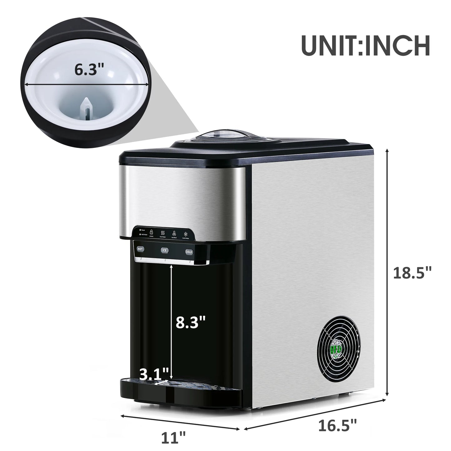 3 in 1 Water Dispenser with Ice Maker Countertop