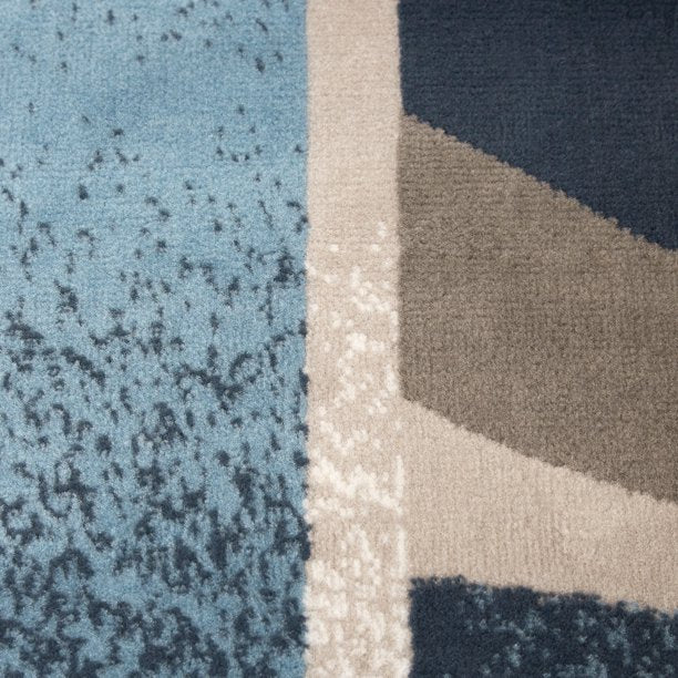 Abstract Border Runner Area Rug Blue and Grey 62x43 Inches