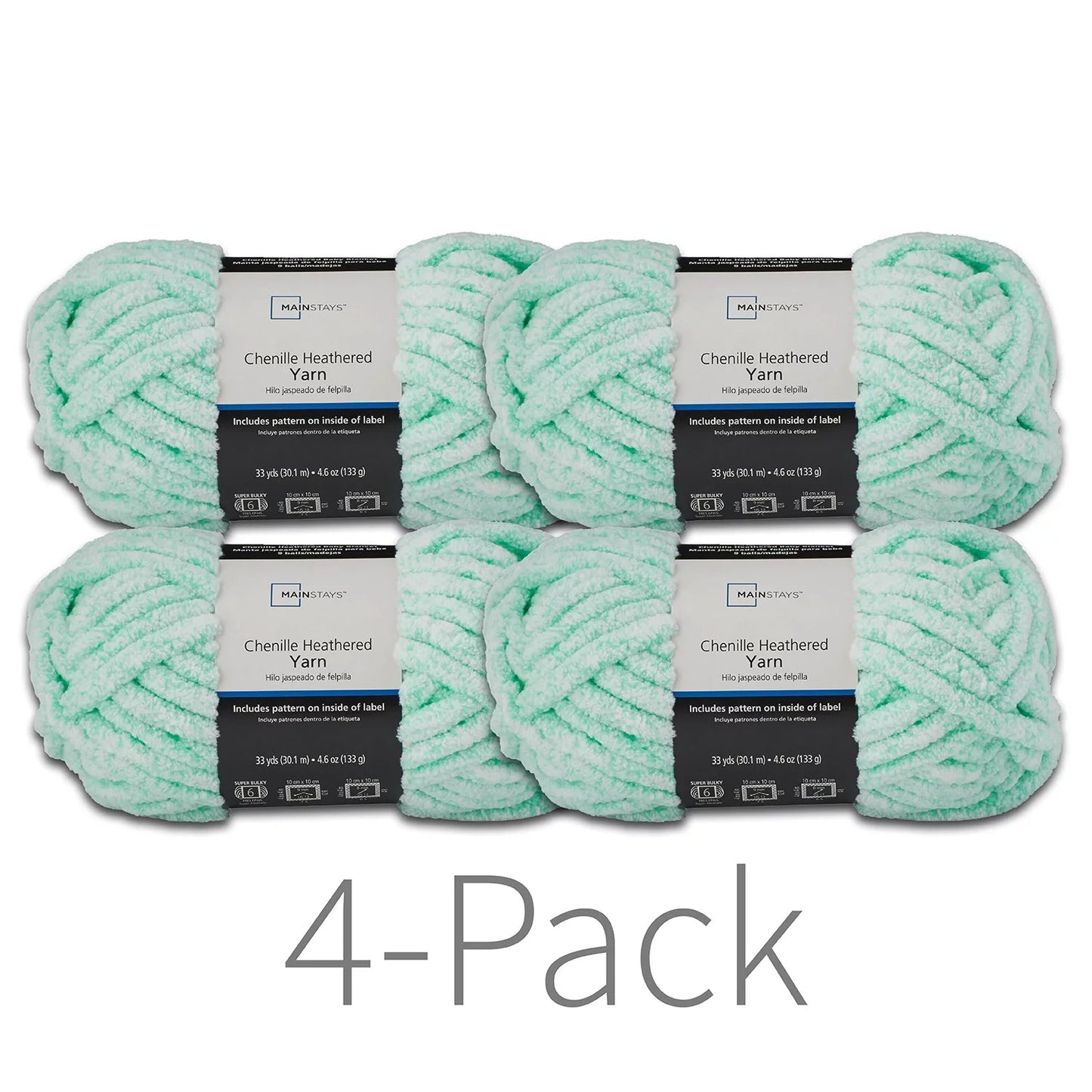 Yarn Chenille Heathered in Green with 33 Yards Pack of 4