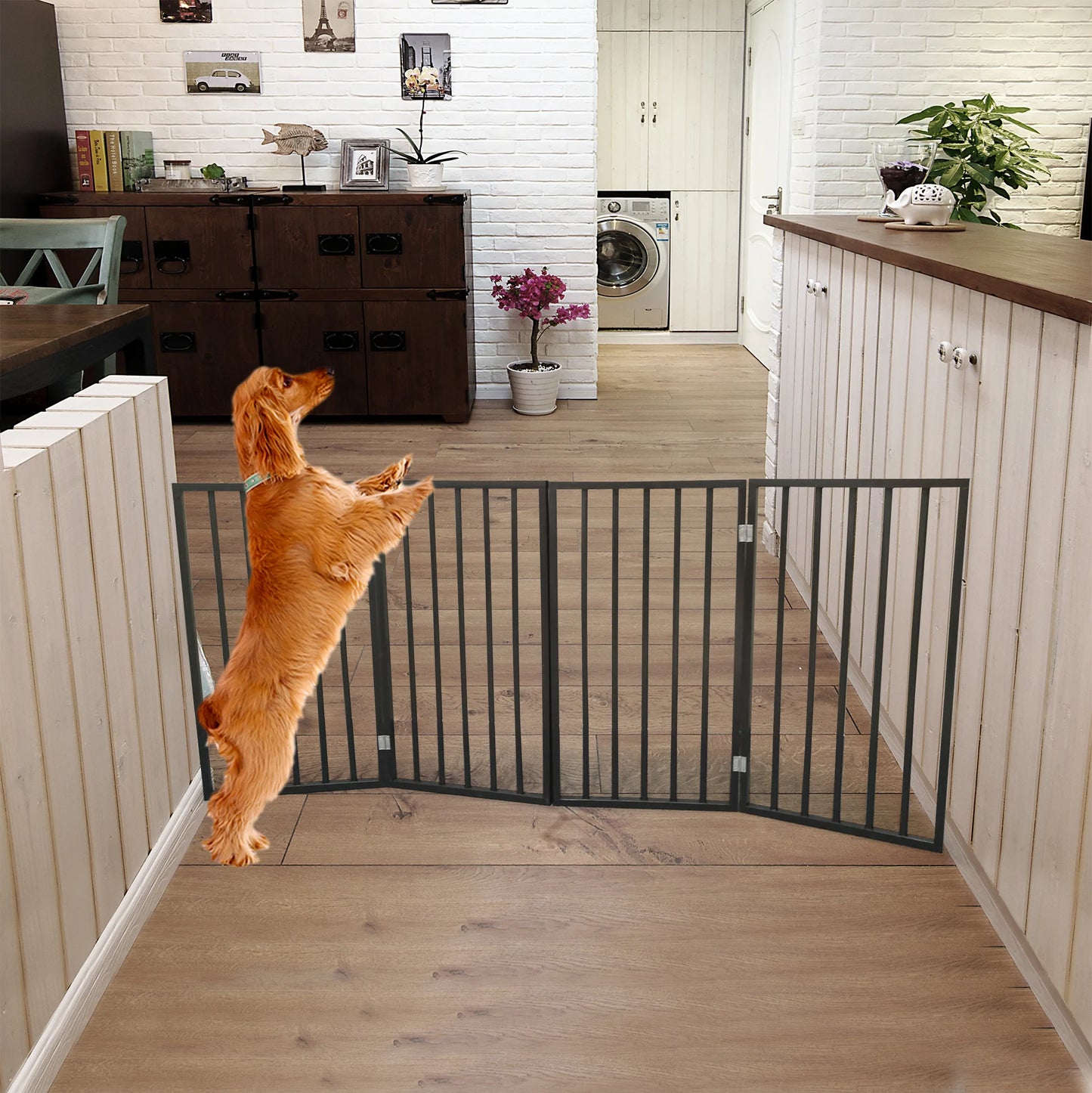 Folding Wooden Pet Gate in Dark Brown