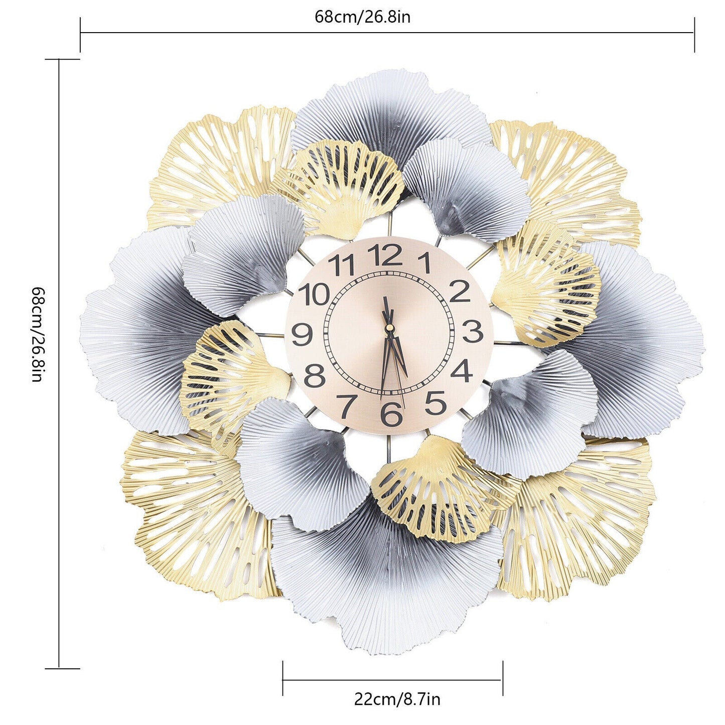 Wall Clock 3D Luxury Ginkgo Leaf