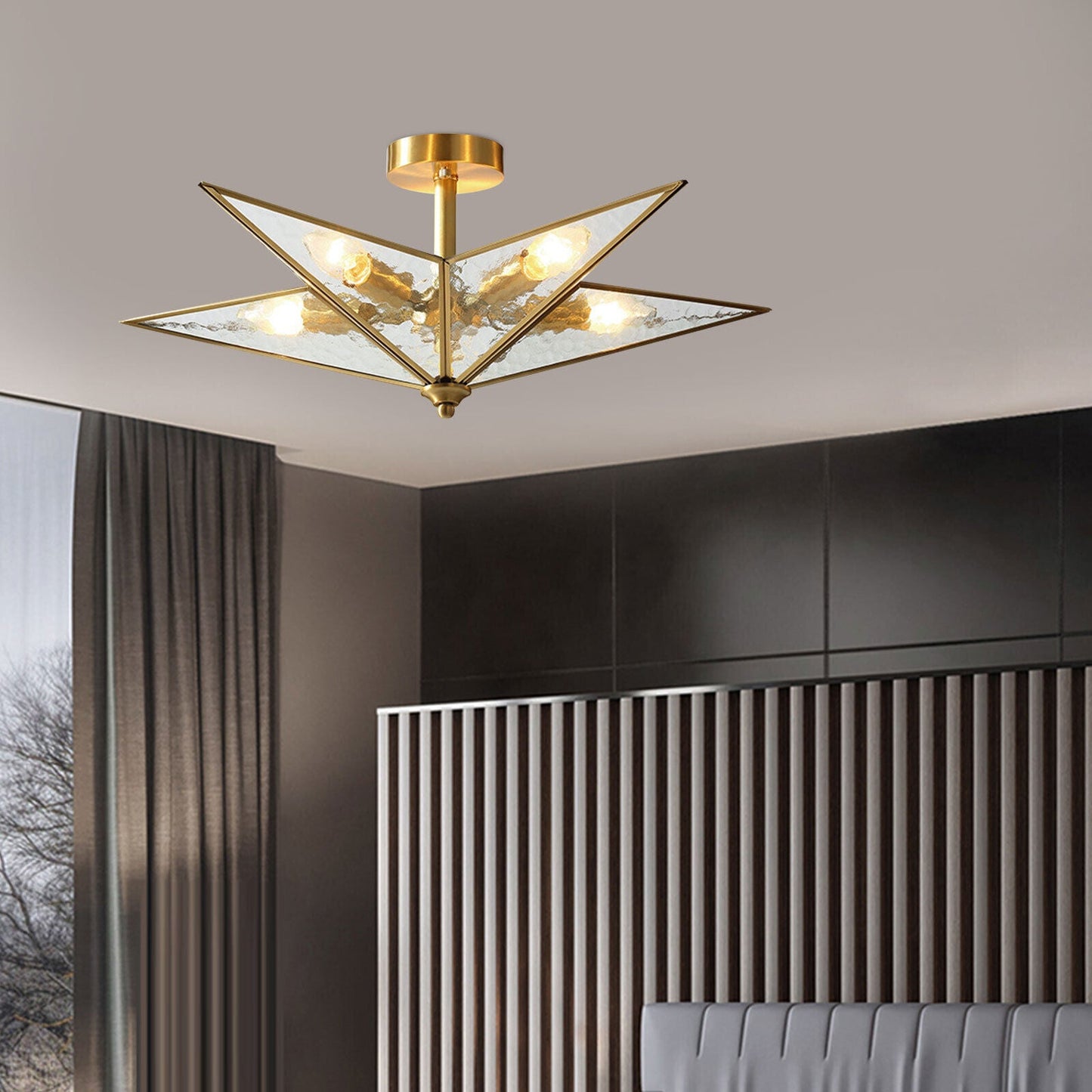 Chandelier LED Pendant Glass Ceiling Fixture 5 Light Lamp Nordic Gold