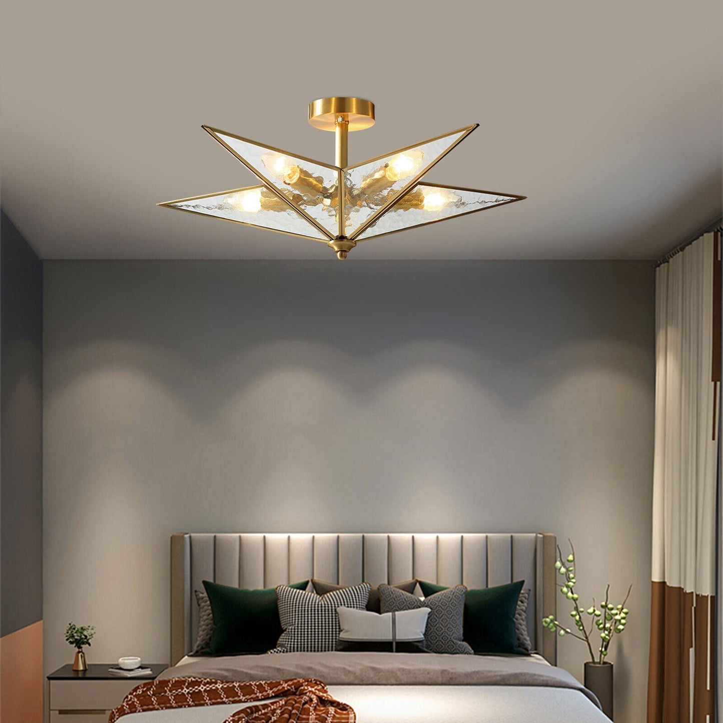 Chandelier LED Pendant Glass Ceiling Fixture 5 Light Lamp Nordic Gold