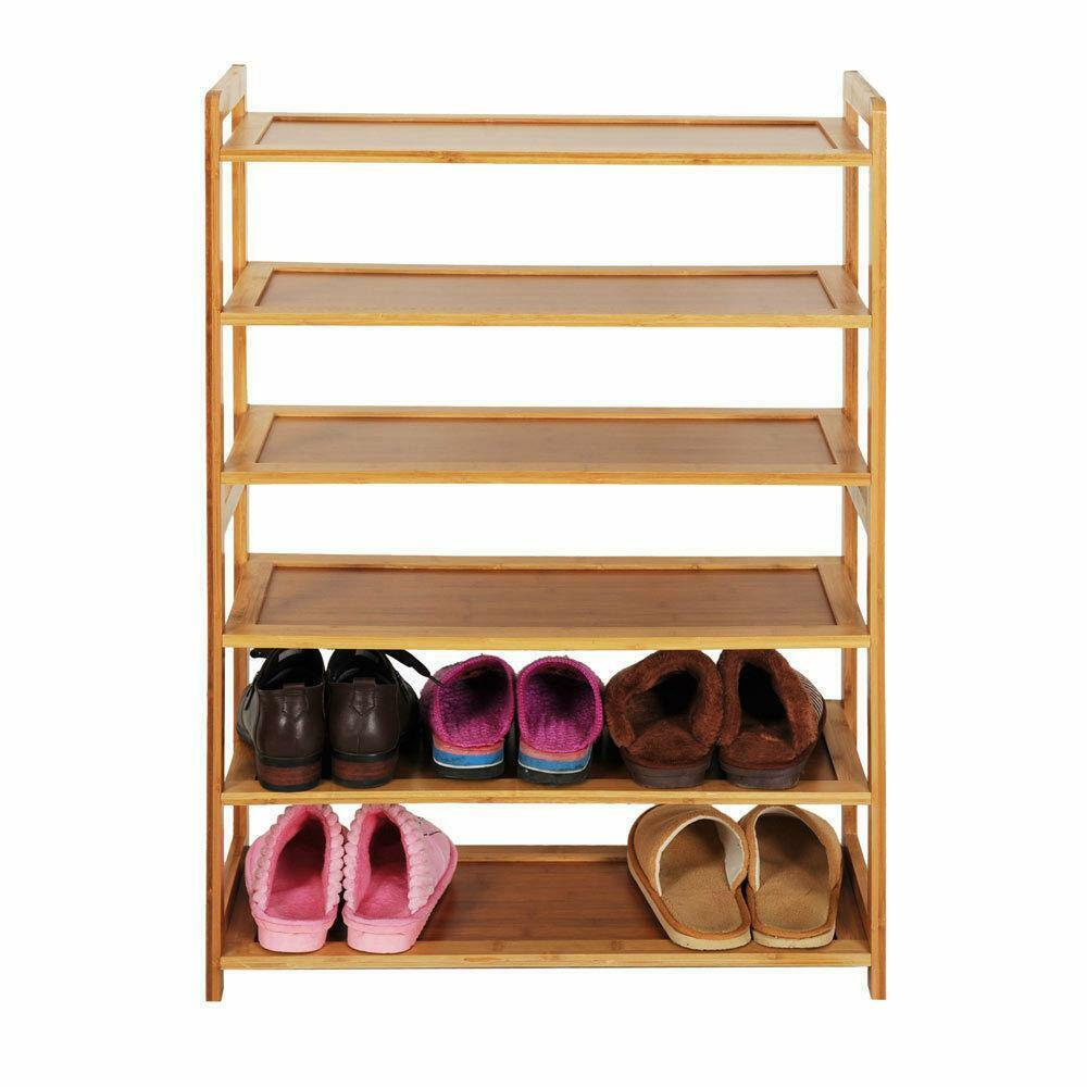 Bamboo Shelf Wood Home Furniture Entryway Storage Rack Shoe 6 Layers