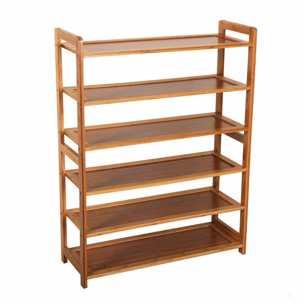 Bamboo Shelf Wood Home Furniture Entryway Storage Rack Shoe 6 Layers