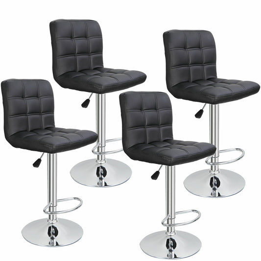 Adjustable Bar Stools Chair in PU Leather Set of 4