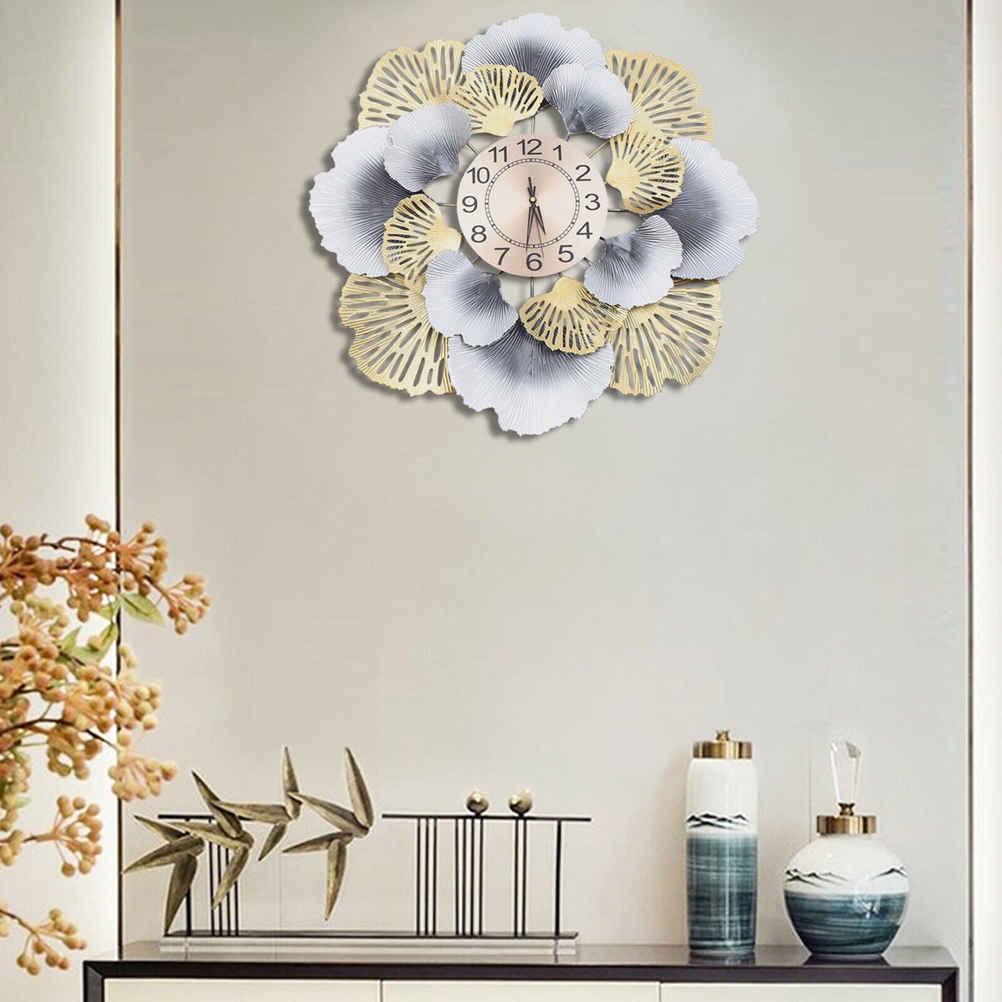 Wall Clock 3D Luxury Ginkgo Leaf