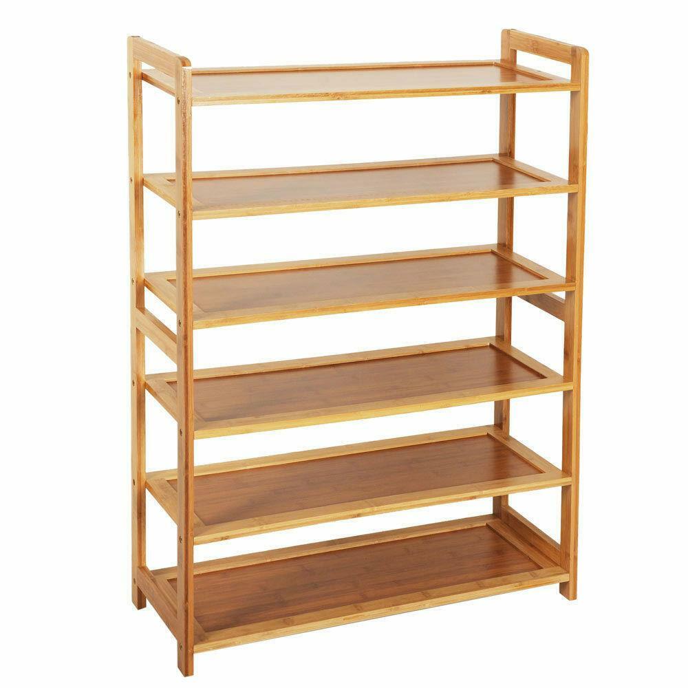 Bamboo Shelf Wood Home Furniture Entryway Storage Rack Shoe 6 Layers