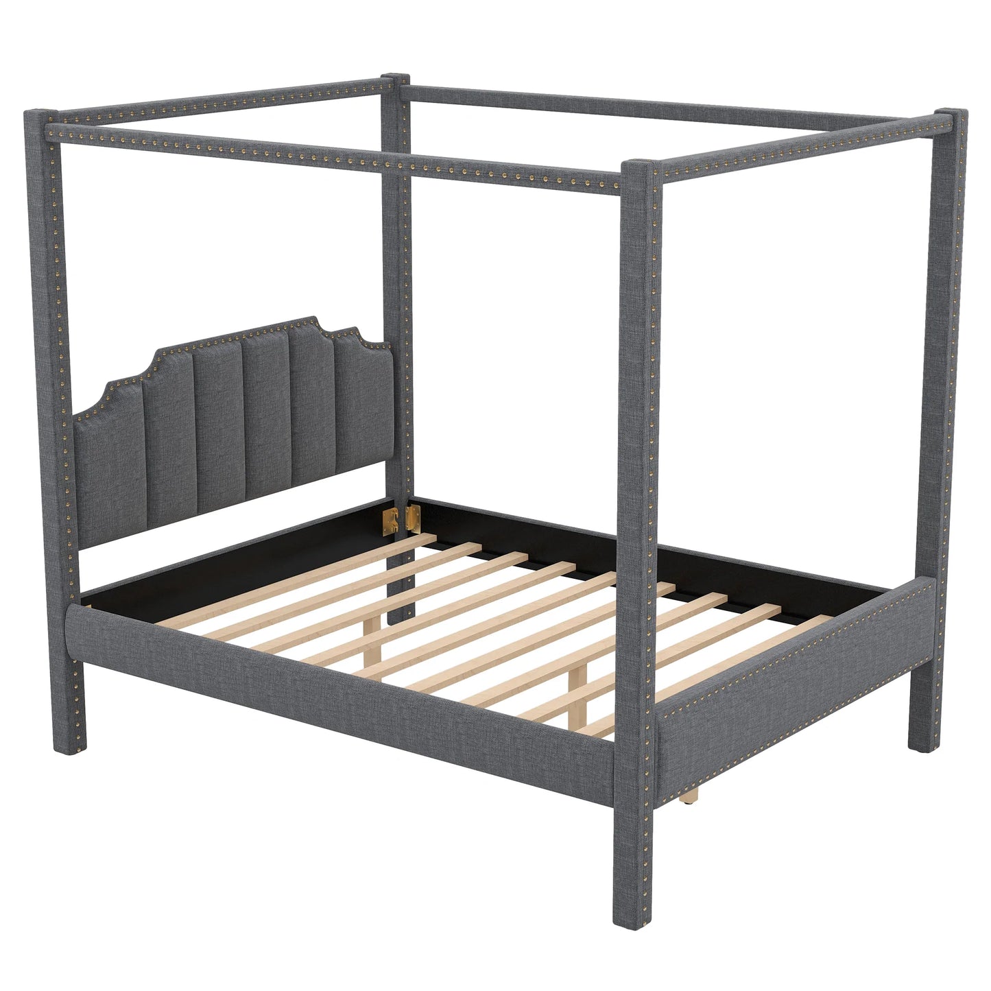 Upholstery Canopy Platform Bed Headboard Support Legs in Gray