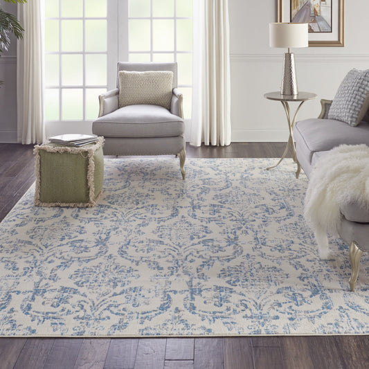 Area Rug Jubilant Distressed Damask Blue 8ft 6in x 12ft