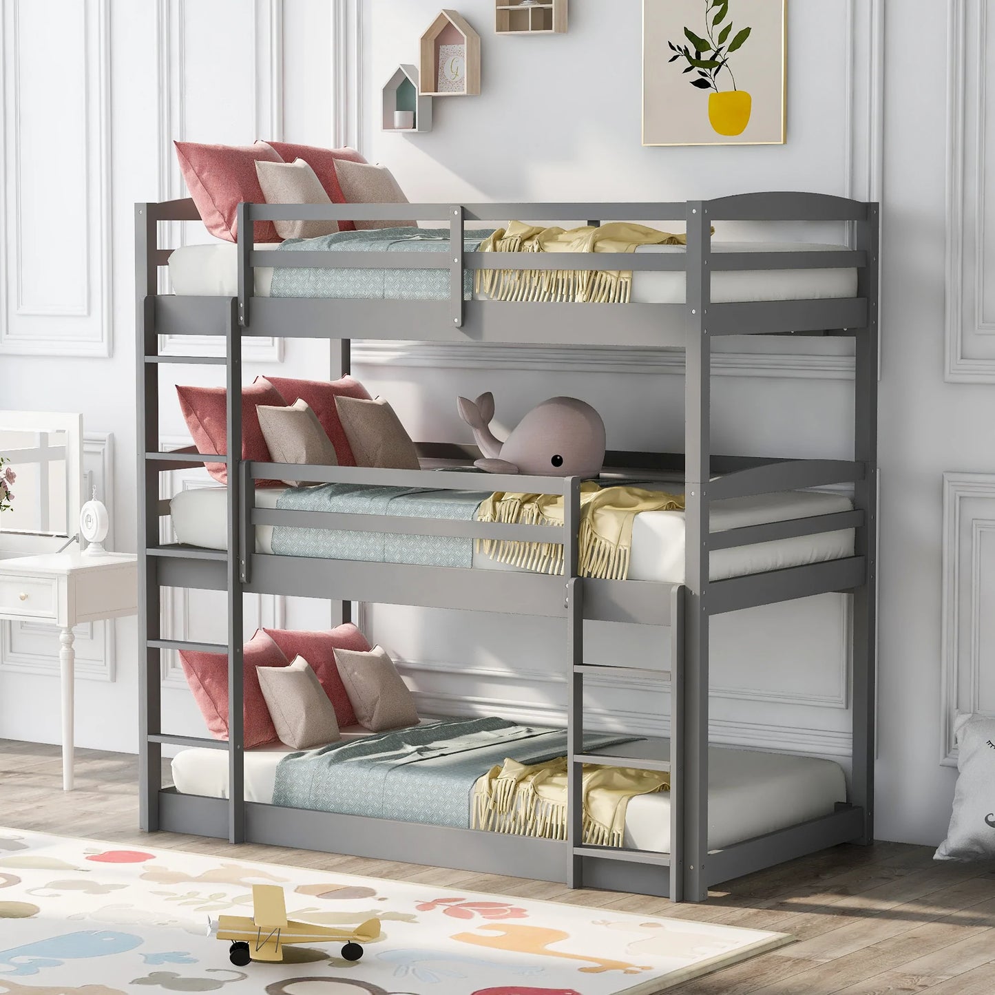 Over Twin Triple Bunk Bed in Gray