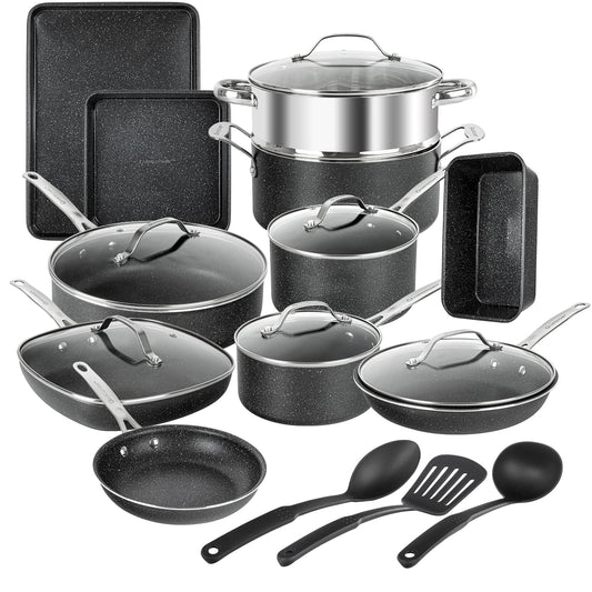 Cookware Bakeware Set with Ultra Nonstick in Black 20 Pieces