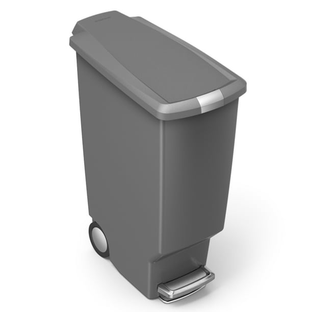 Plastic Slim Kitchen StepTrash Can Grey 10.6 Gal