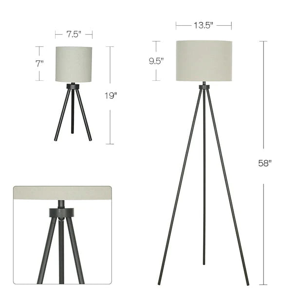 Tripod Table And Floor Lamp Set Black