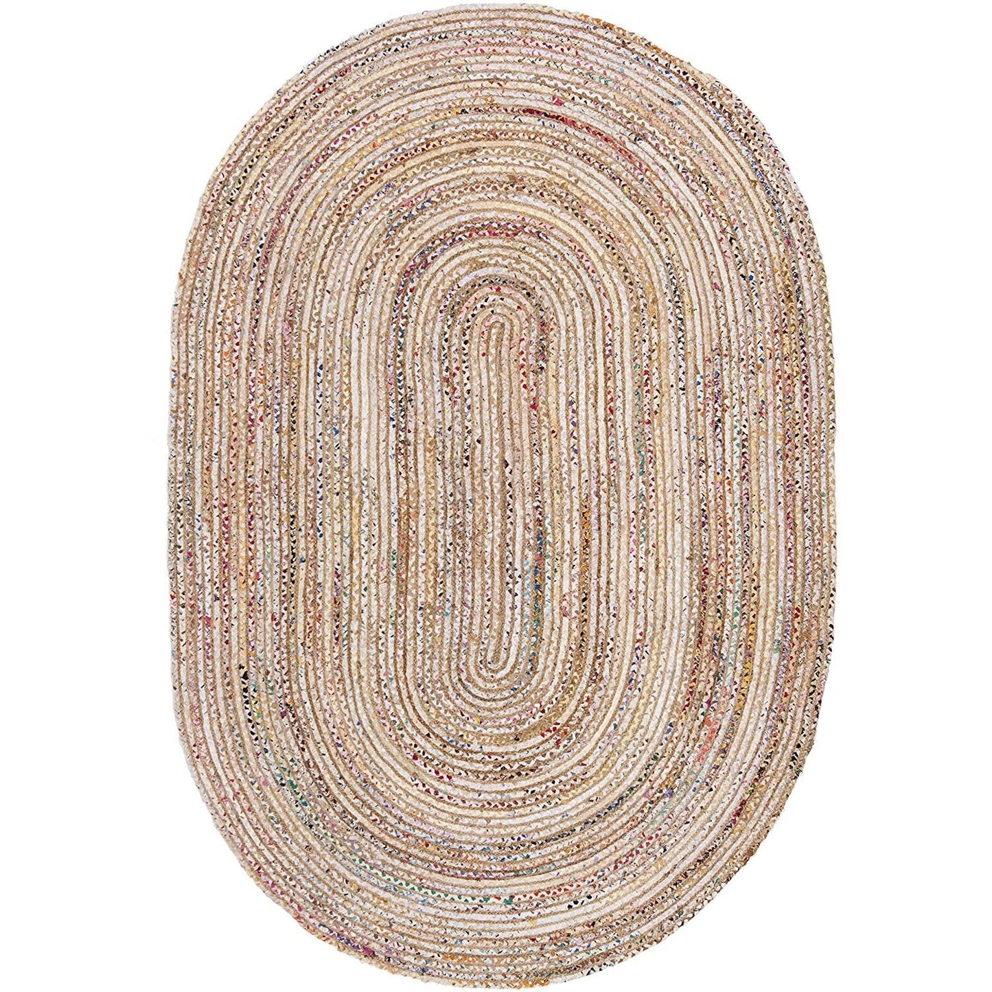 Area Rug Cape Braided Round 3ft X 5ft Oval in Beige And Multi