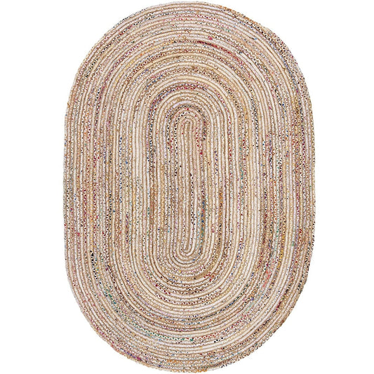 Area Rug Cape Cod Miah Braided Round 4ftx6ft Oval in Beige And Multi