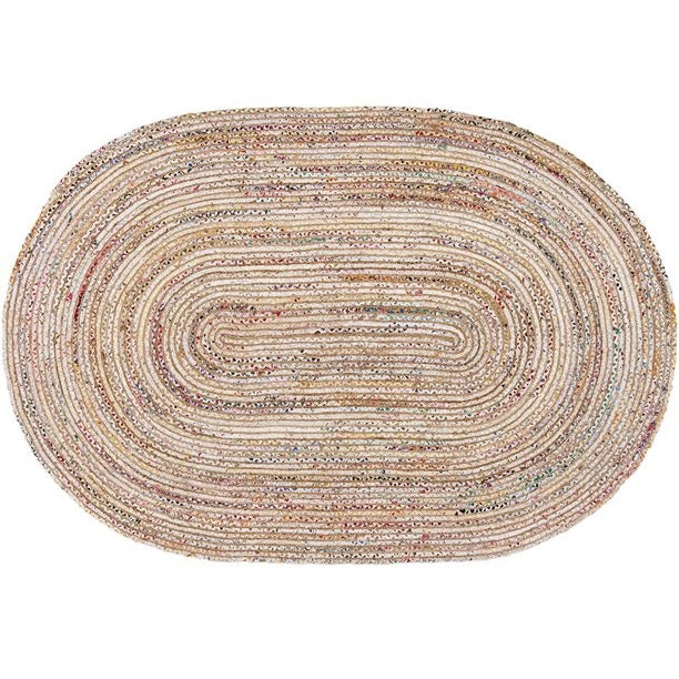 Area Rug Cape Braided Round 3ft X 5ft Oval in Beige And Multi
