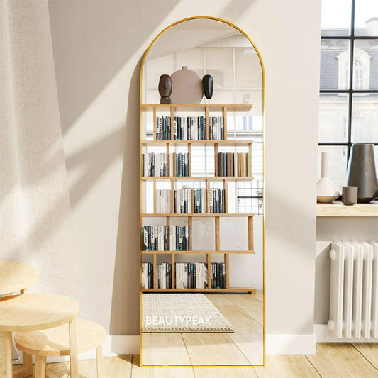 Full Length Arch Standing Floor Mirror Gold