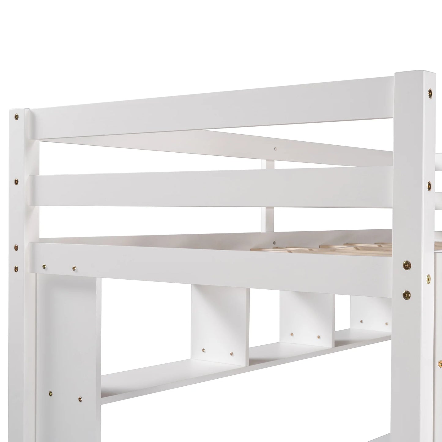 Loft Bed with Convenient Desk Shelves and Ladder Twin Size in White