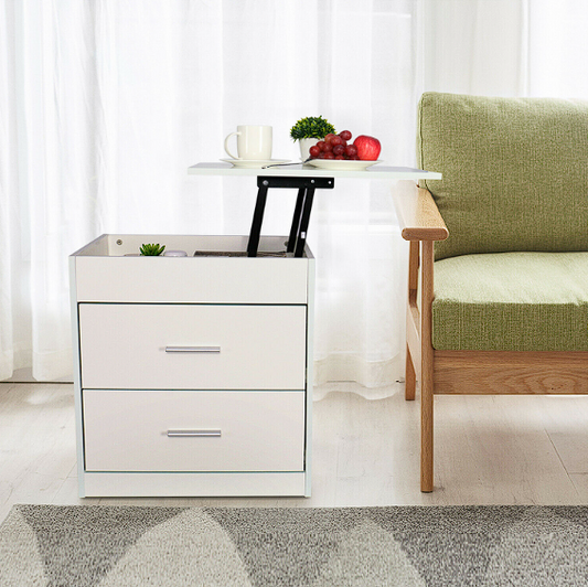 Bedroom Nightstand Side End Table with Drawers Storage White