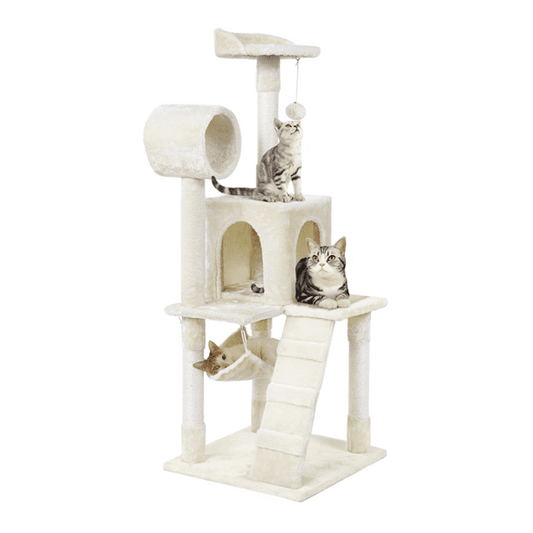 Cat Tree with Hammock and Scratching Post Tower in Beige