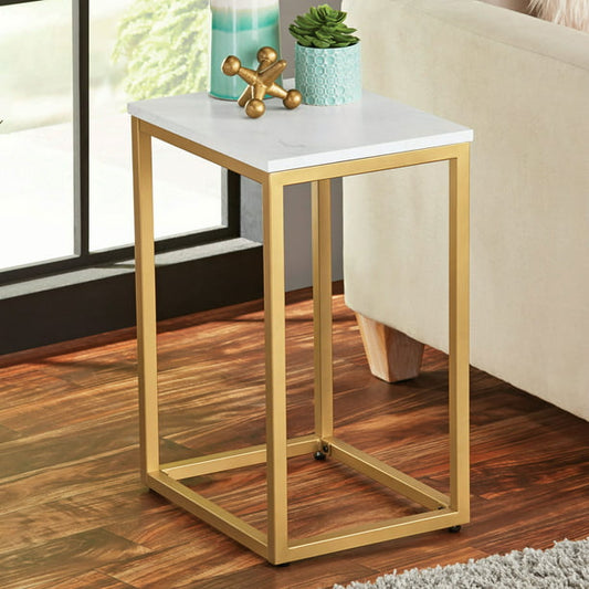 End Table with Gold Frame in White Color