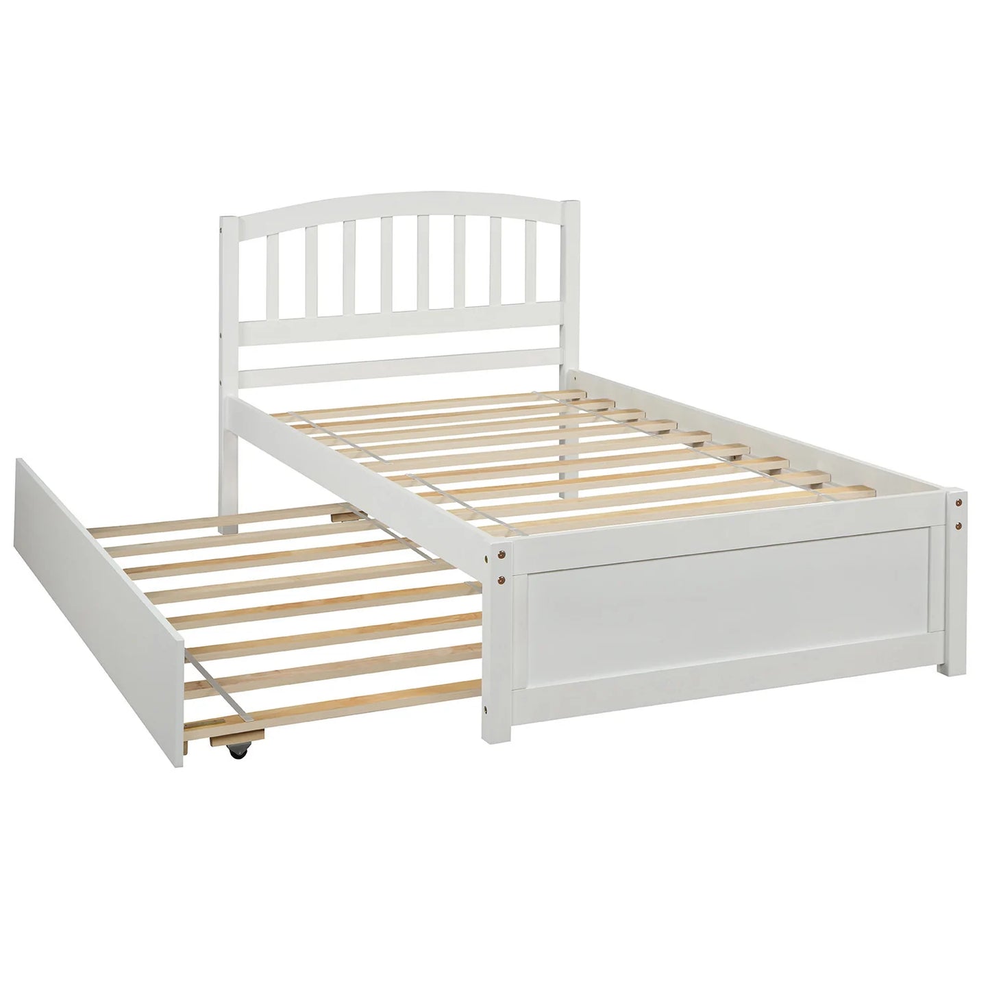 Platform Bed with Trundle in White Twin size