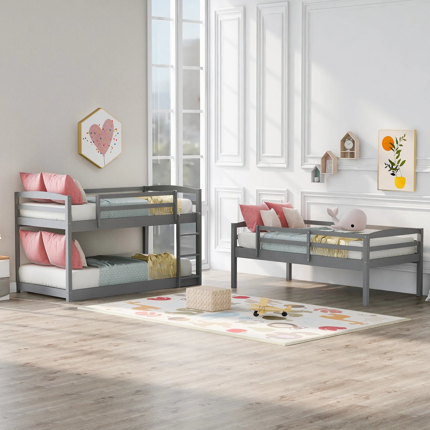 Over Twin Triple Bunk Bed in Gray