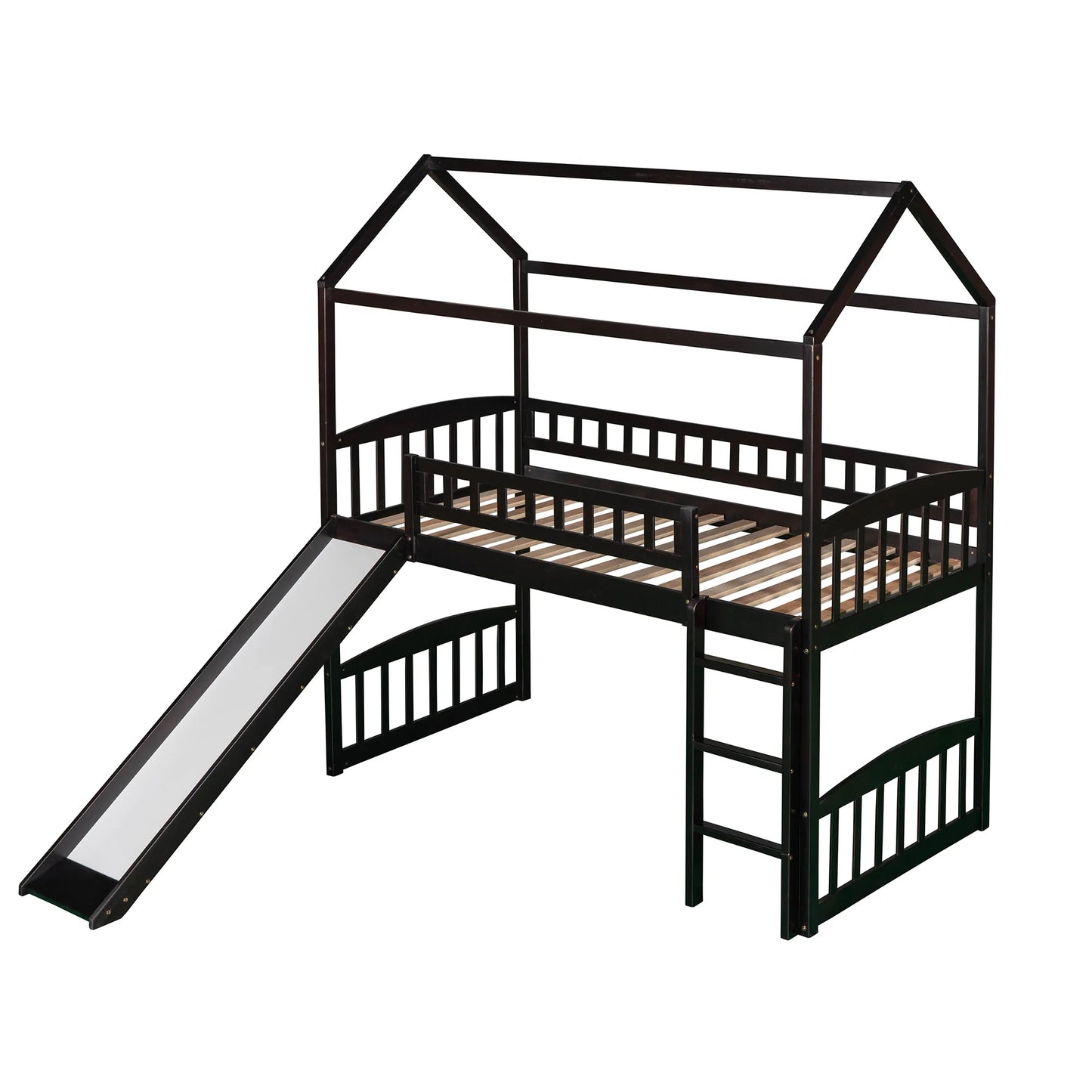 Twin Loft Bed with Slide in Espresso