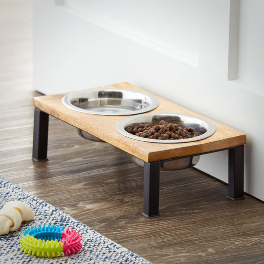 Elevated Stainless Steel Pet Bowls Medium in Wood