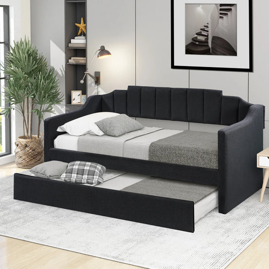 Upholstered Twin Daybed with Trundle in Black